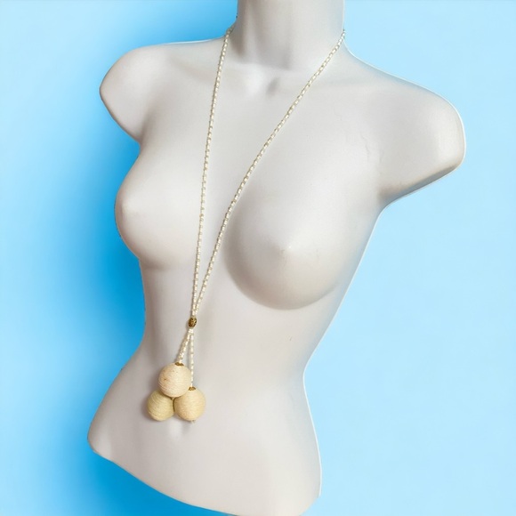 Boho Seed Bead Long Chunky Natural Seisal Balls Necklace - Picture 4 of 8